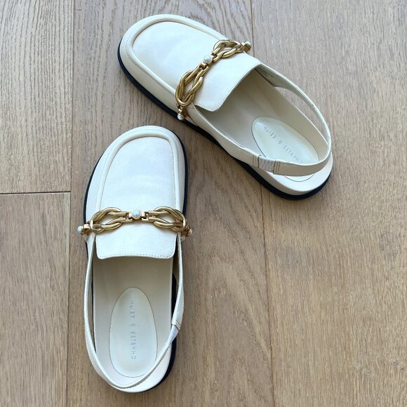 NEW Charles & Keith Pearl Cream/Light Yellow Embellished Slingback Mule - Picture 1 of 5